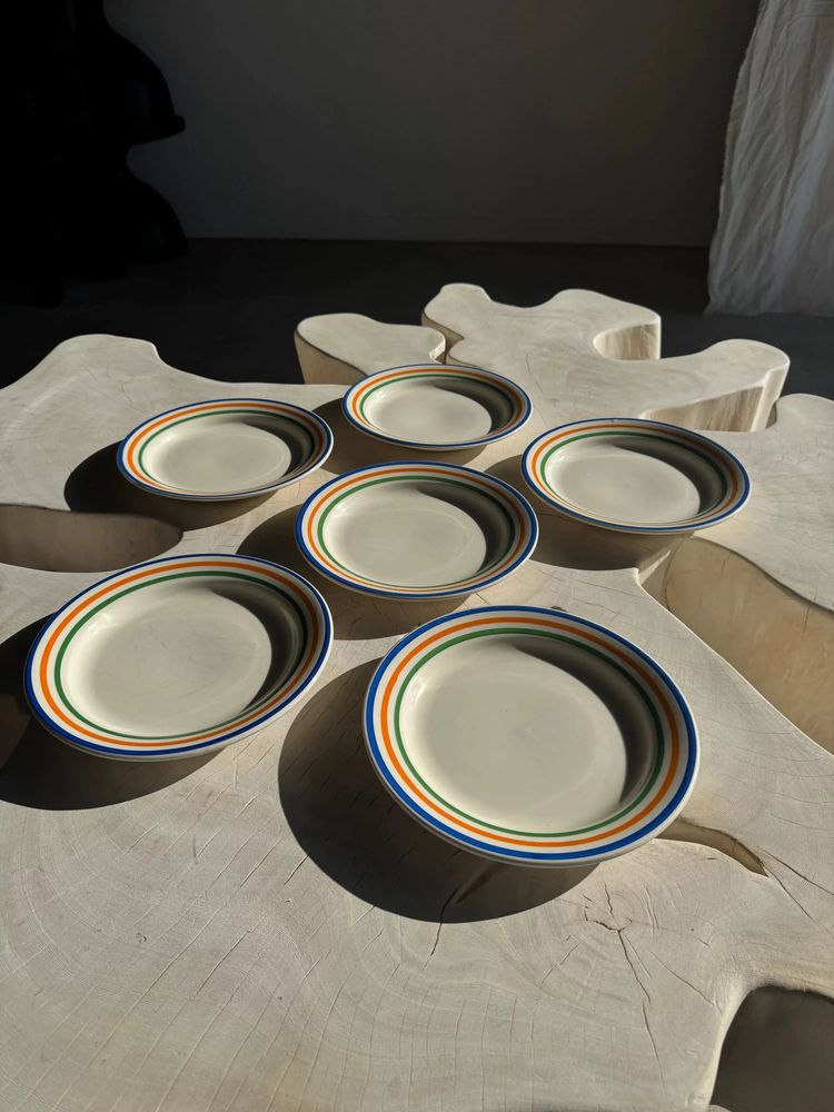 Everyday plates - 6 plates made in Romania with green orange blue edging - OFFICE OBJETS