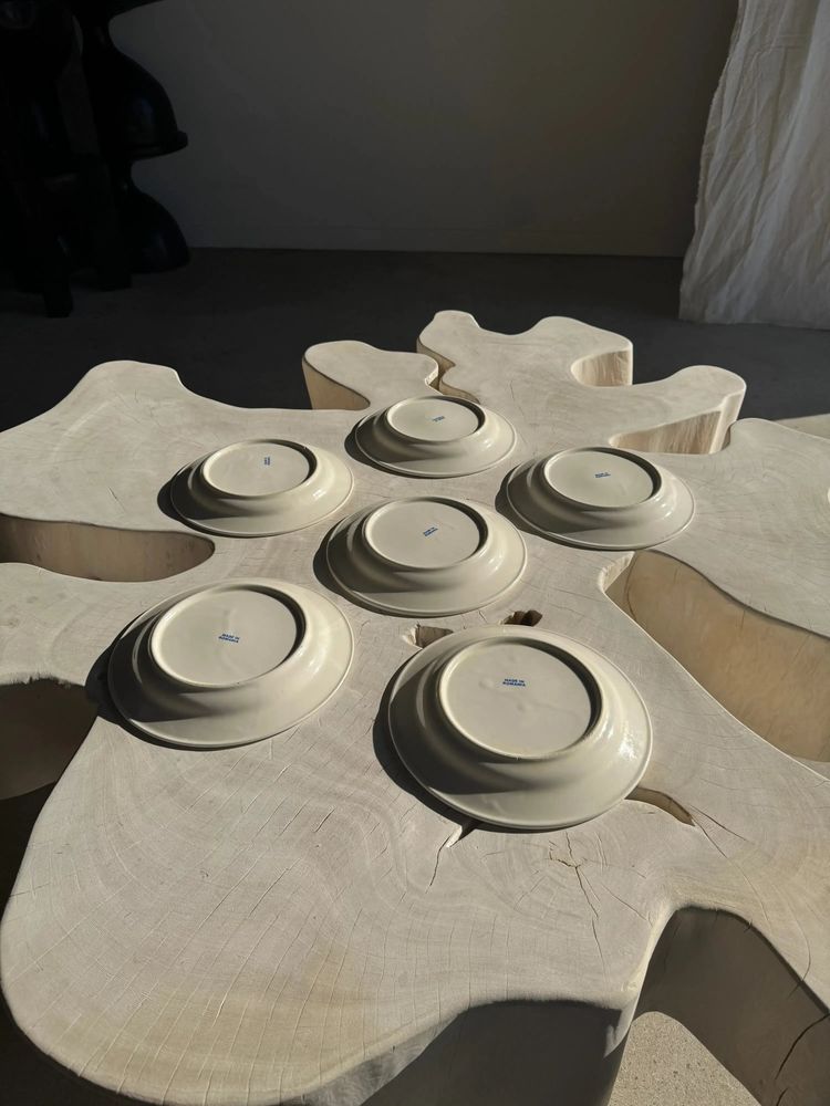 Everyday plates - 6 plates made in Romania with green orange blue edging - OFFICE OBJETS