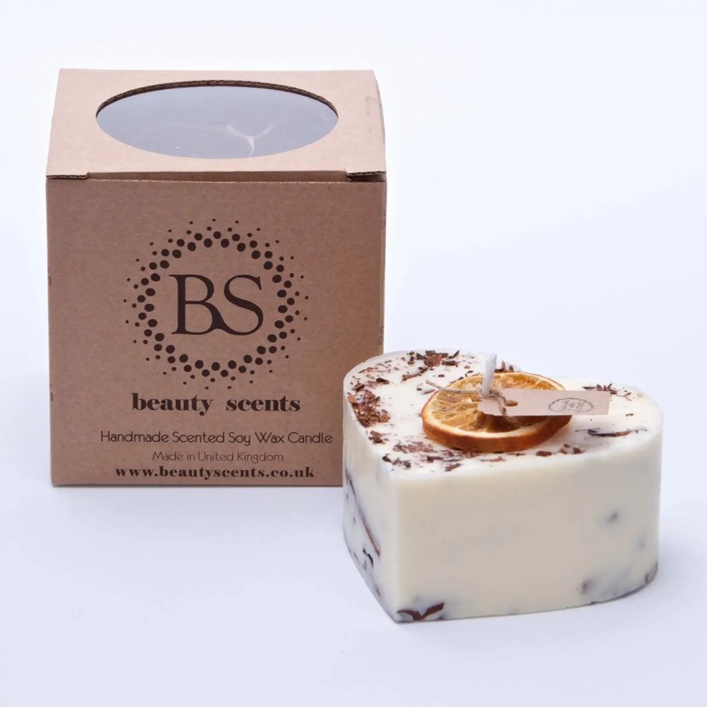 Candles - Small Heart Scented Soy Wax Candle with Shredded Cinnamon box of 6, Orange & Cinnamon - BEAUTY SCENTS CANDLES
