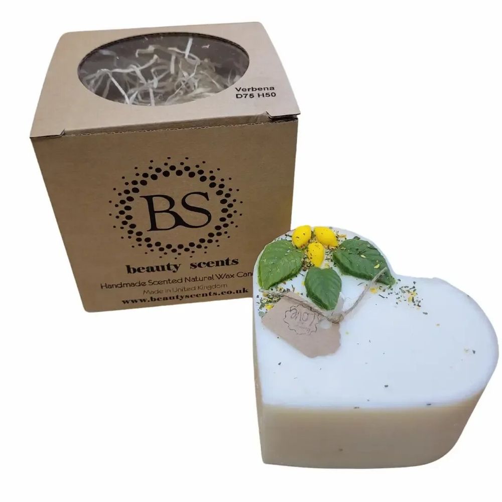 Candles - Large Heart Candles With Lemon, box of 6, Verbena - BEAUTY SCENTS CANDLES