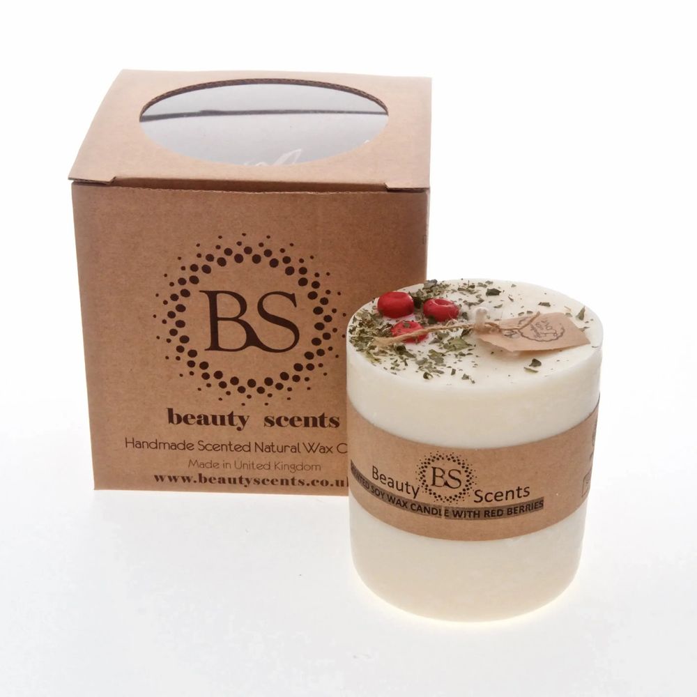 Candles - Medium Scented Soy Candle With Red Berries box of 6, Black Currant - BEAUTY SCENTS CANDLES