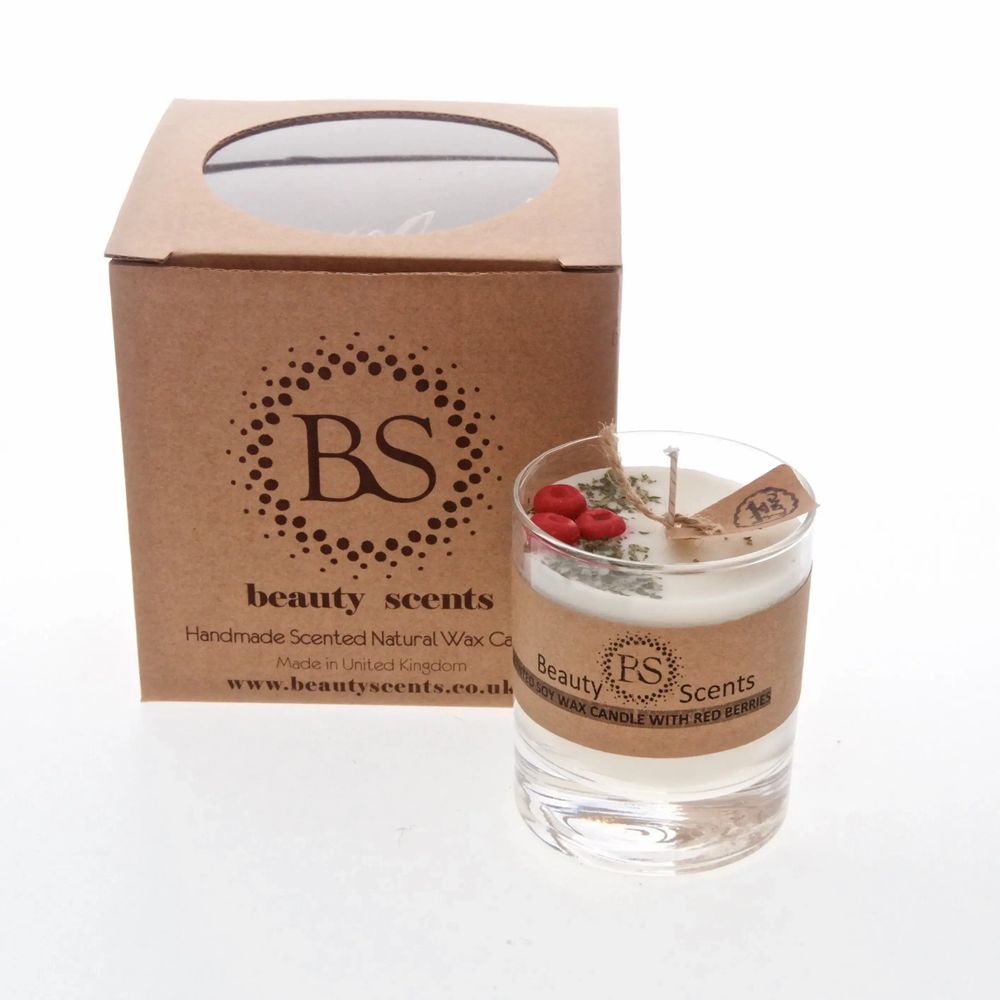 Bougies - Petite bougie parfumée à la cire de soja aux fruits rouges dans un récipient en verre, boîte de 6, fraise - BEAUTY SCENTS CANDLES