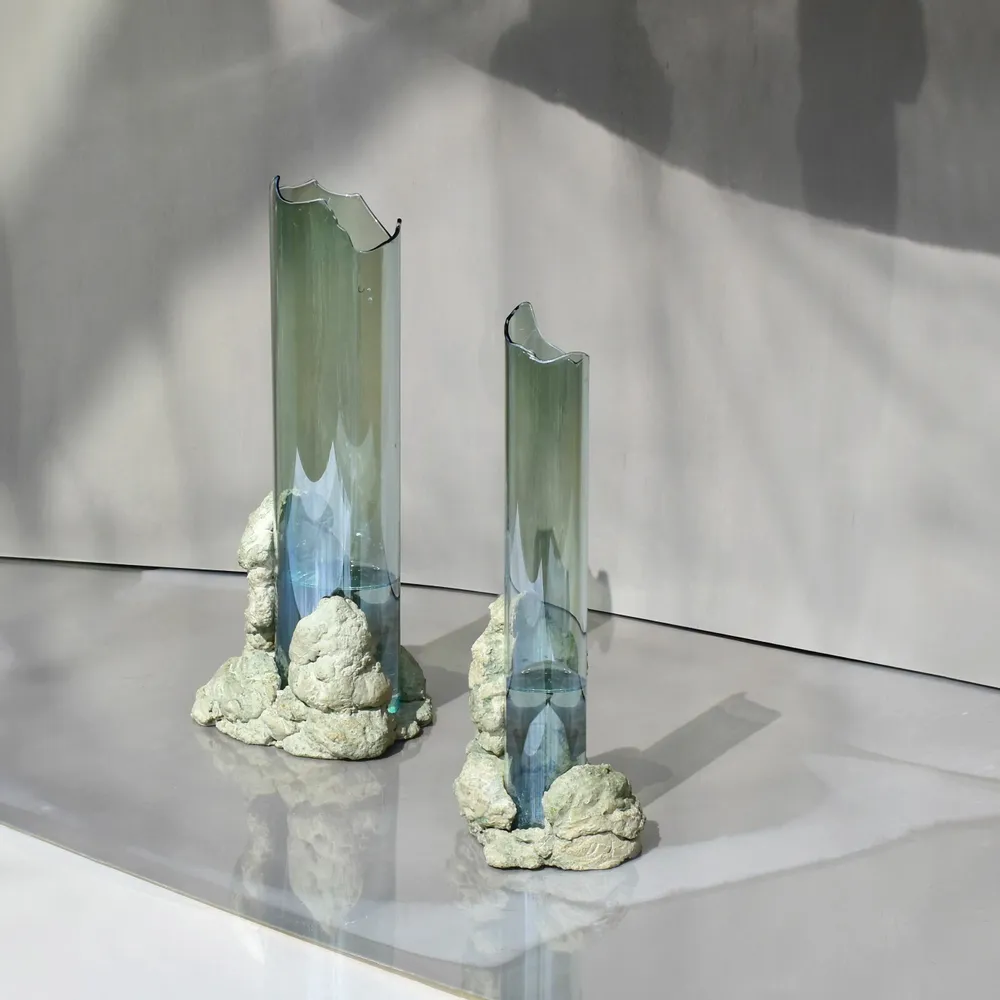 Vases - CATHARSIS, Sculptural Statement Vase for flowers in glass and stone - COKI