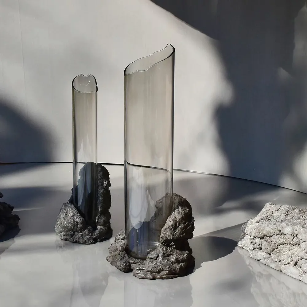 Vases - CATHARSIS, Sculptural Statement Vase for flowers in glass and stone - COKI