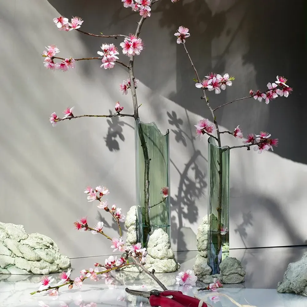 Vases - CATHARSIS, Sculptural Statement Vase for flowers in glass and stone - COKI