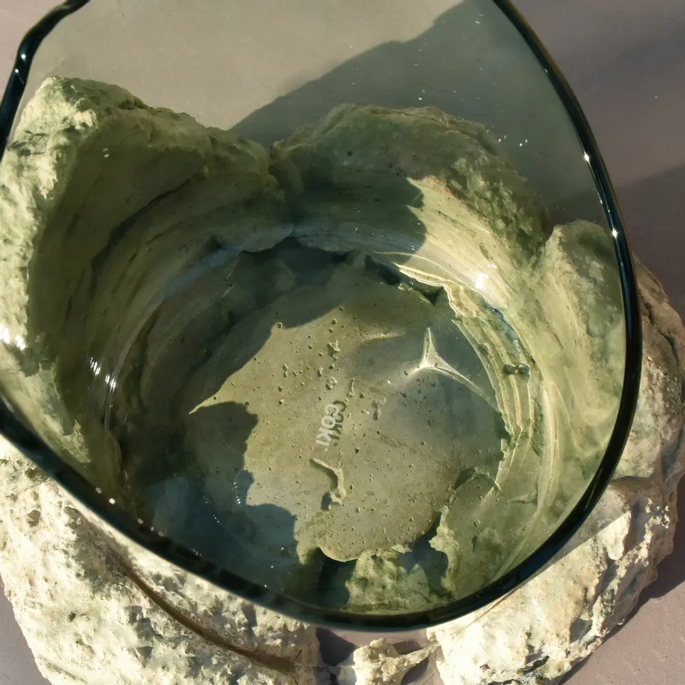 Vases - CATHARSIS, Sculptural Centerpiece Bowl in glass and stone, Soft Sage - COKI