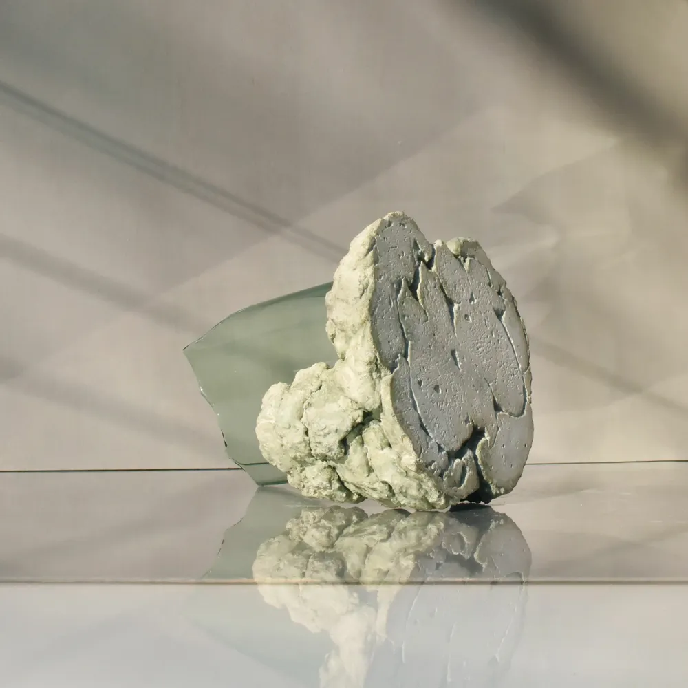 Vases - CATHARSIS, Sculptural Centerpiece Bowl in glass and stone, Soft Sage - COKI