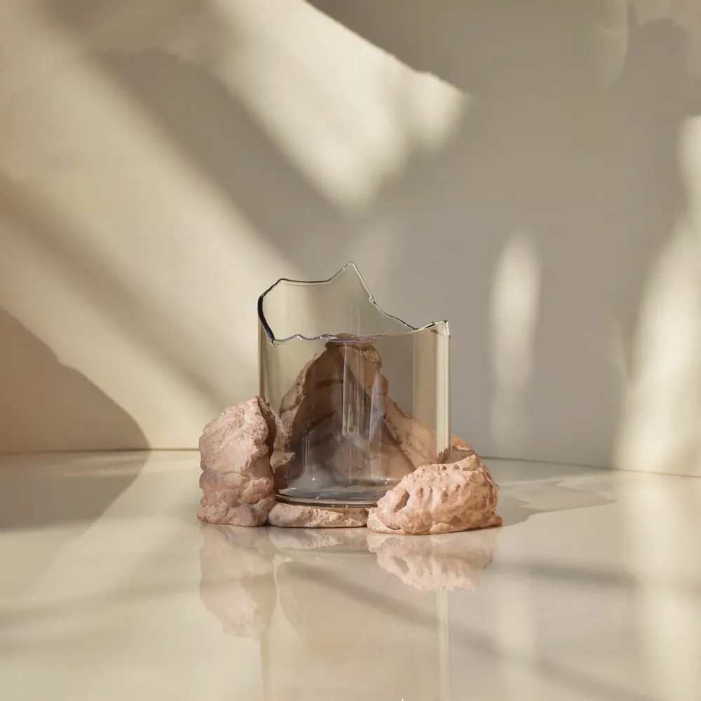 Vases - CATHARSIS, Sculptural Centerpiece Bowl in glass and stone, Soft Sage - COKI