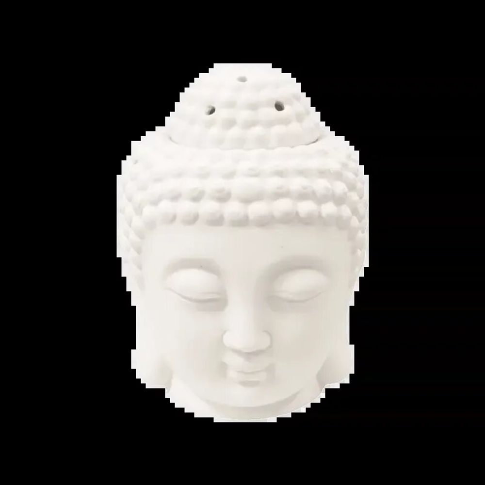 Senteurs - Brûleur Huile Céramique Tête de Bouddha Blanc 14cm - ARABESK