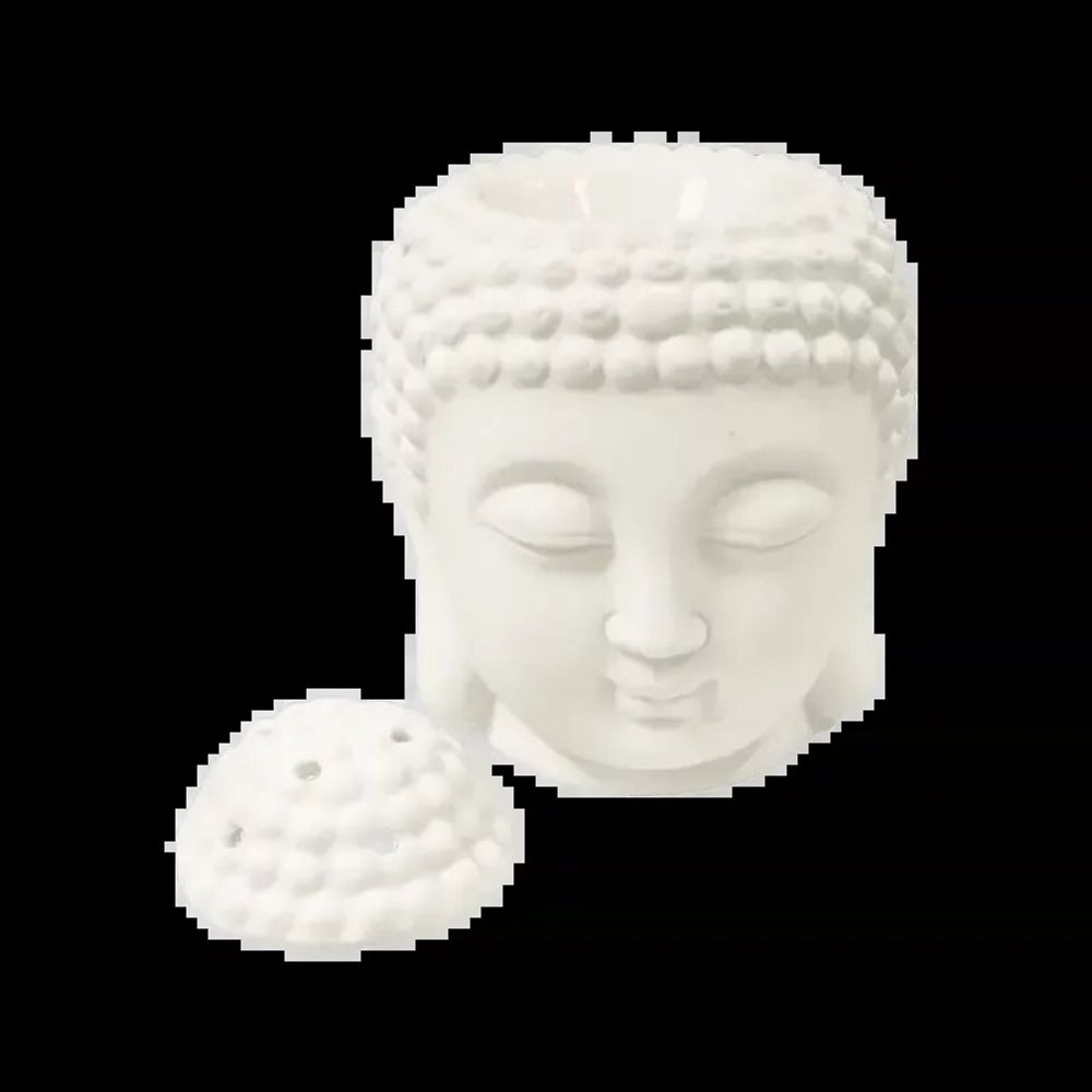 Senteurs - Brûleur Huile Céramique Tête de Bouddha Blanc 14cm - ARABESK