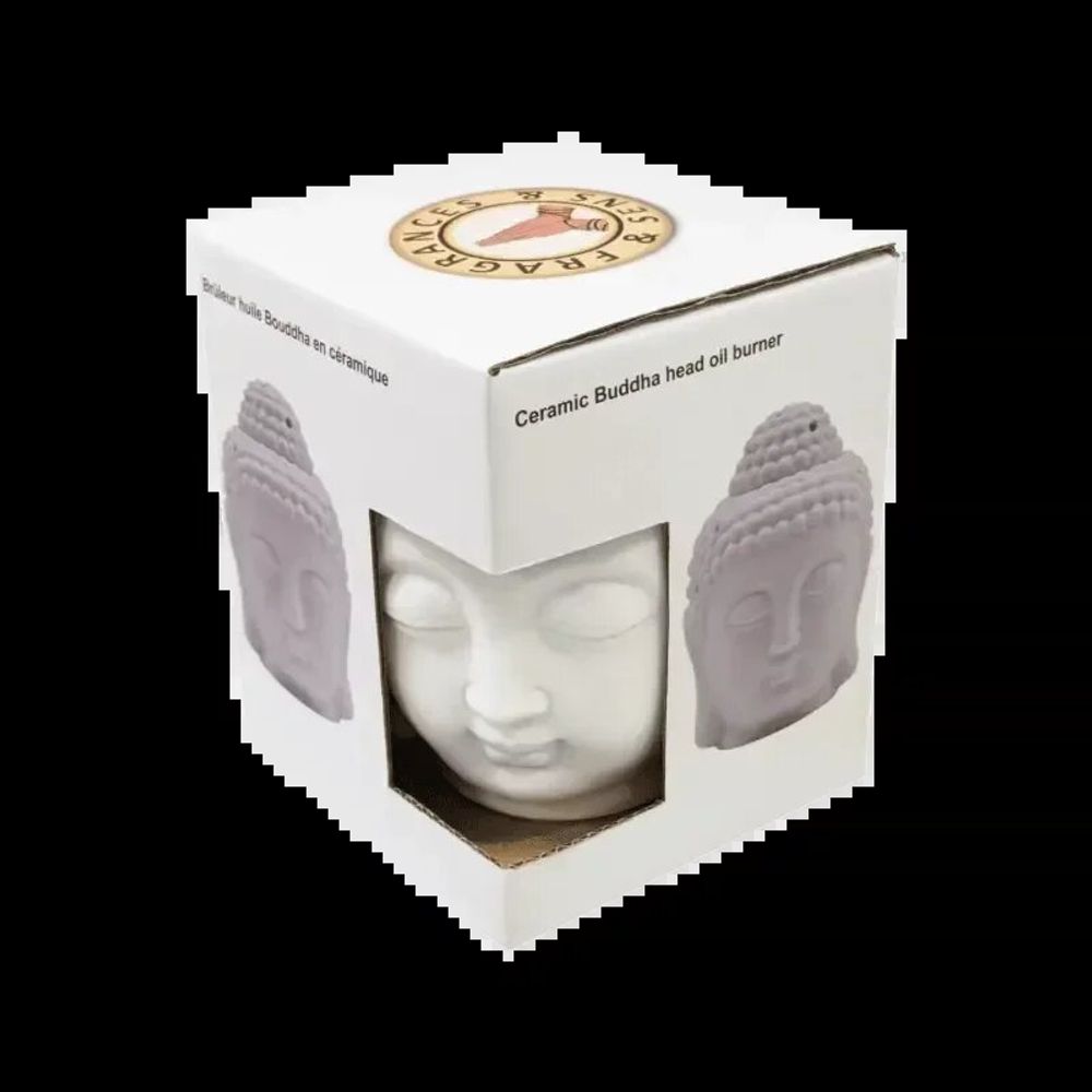 Senteurs - Brûleur Huile Céramique Tête de Bouddha Blanc 14cm - ARABESK