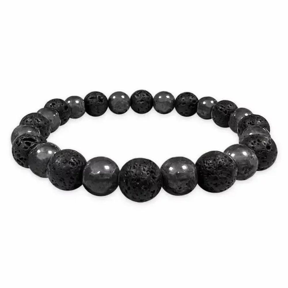 Bracelets - 8mm pearls Hematite & Lava stone bracelet - ARABESK