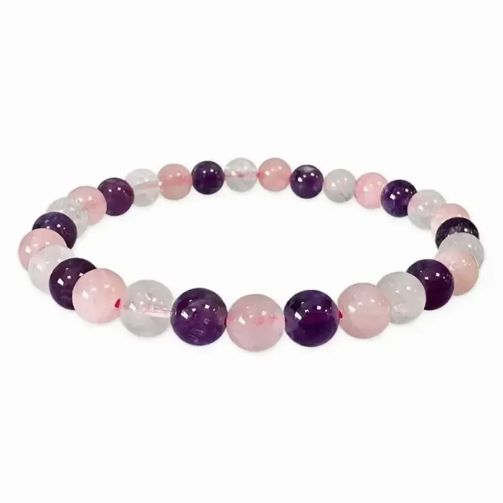 Bracelets - 6mm pearls Rock crystal & Amethyst & Rose quartz A - ARABESK