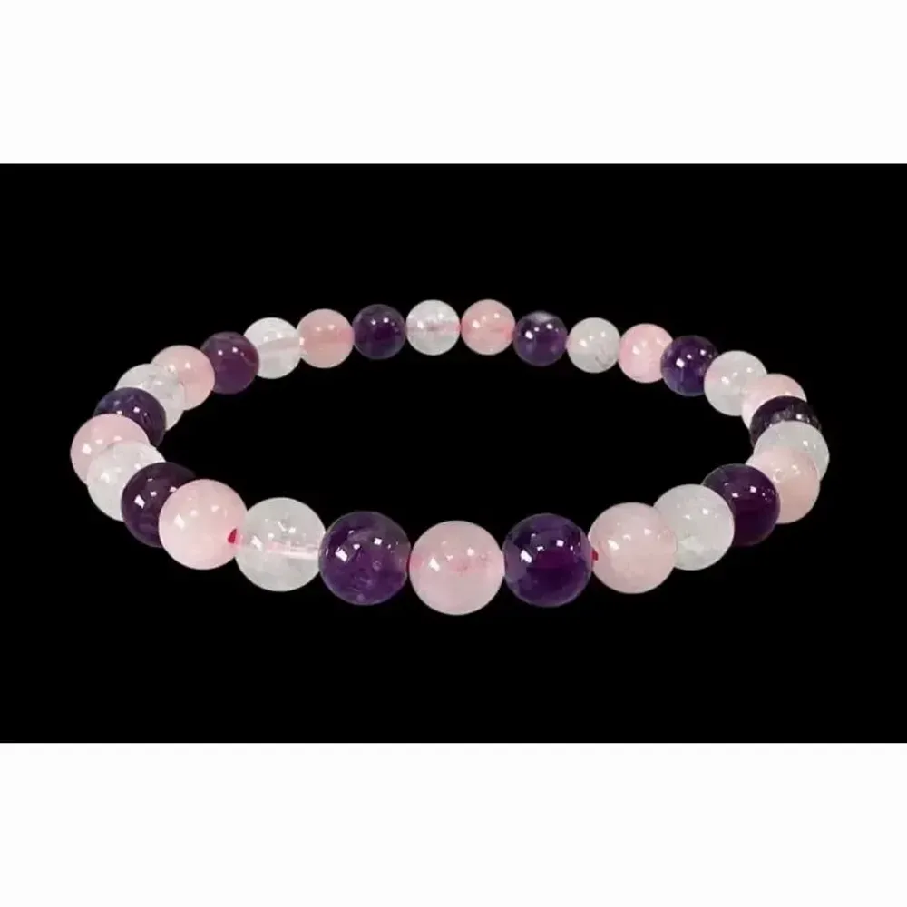 Bracelets - 6mm pearls Rock crystal & Amethyst & Rose quartz A - ARABESK