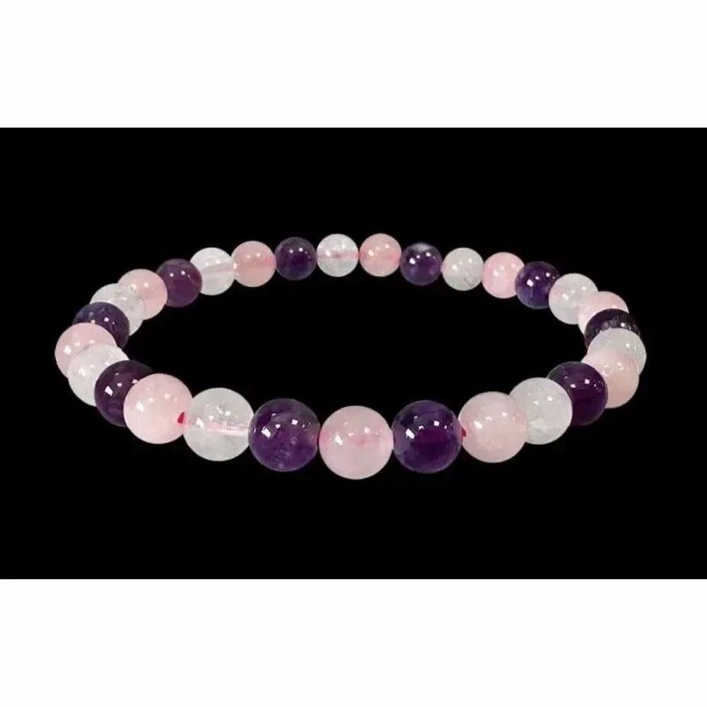 Bracelets - Bracelet Amethyste & Cristal de roche & Quartz rose A perles 6mm - ARABESK