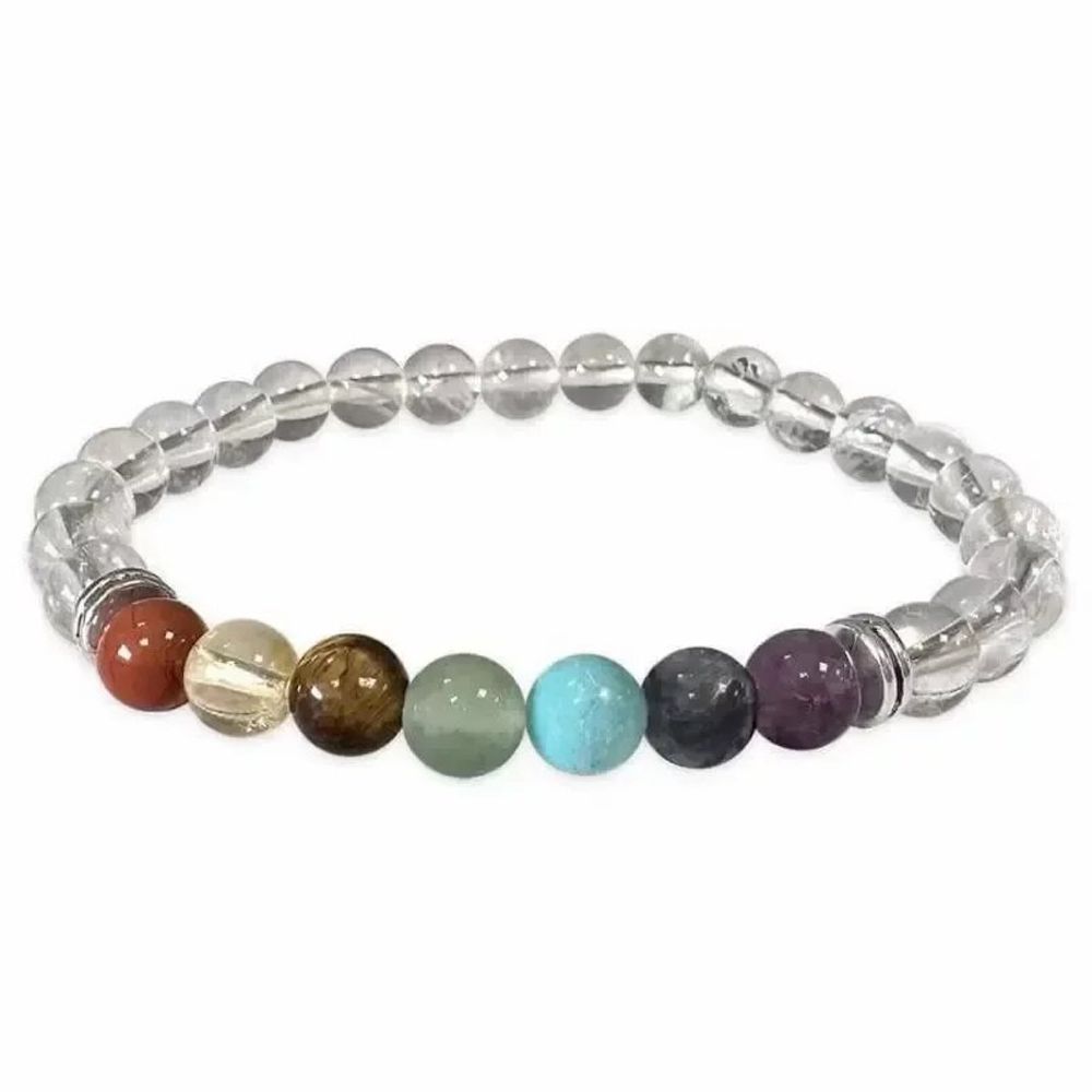 Bracelets - Bracelet Cristal de roche 7 chakras A perles 6mm - ARABESK