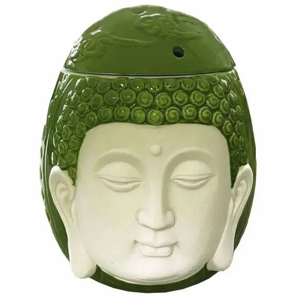 Senteurs - Brûleur huile céramique tête de bouddha vert 14cm - ARABESK