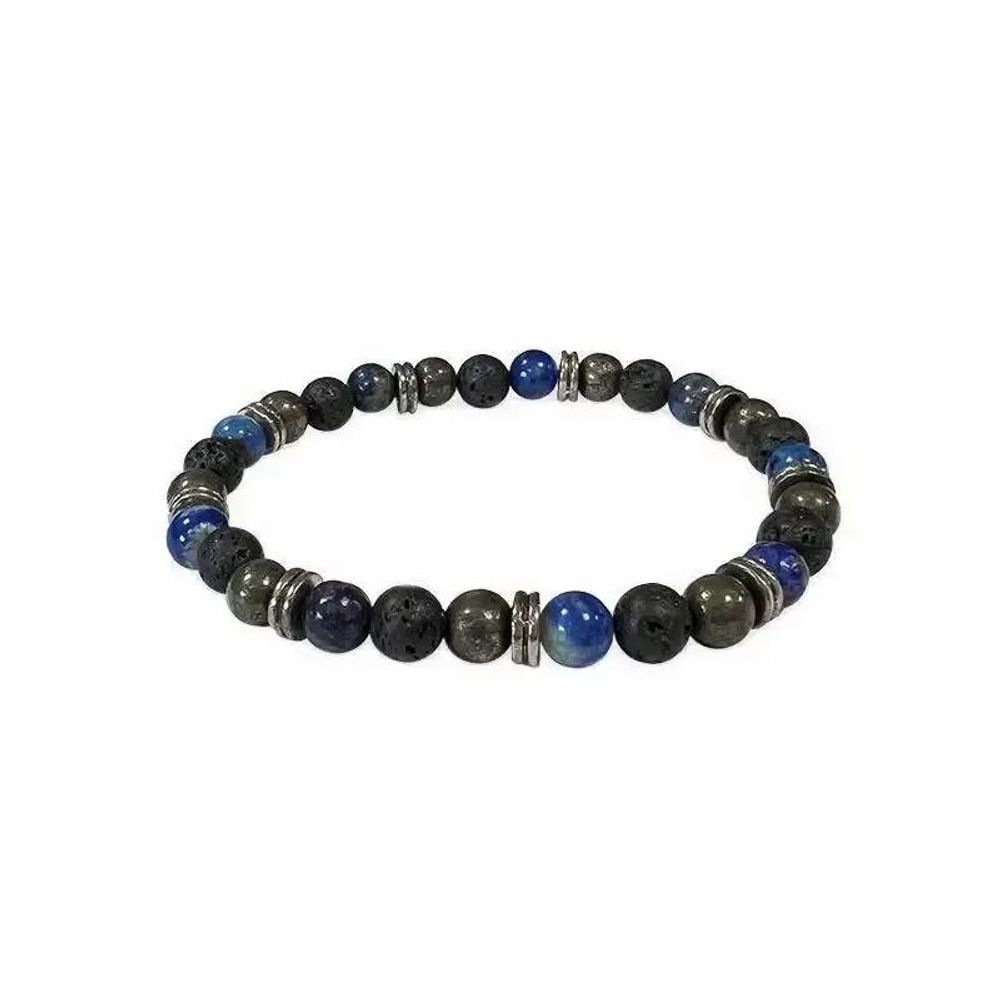 Bracelets - Lapis Lazuli Pyrite Lava Stone & Charms A 6mm pearls bracelacet - ARABESK