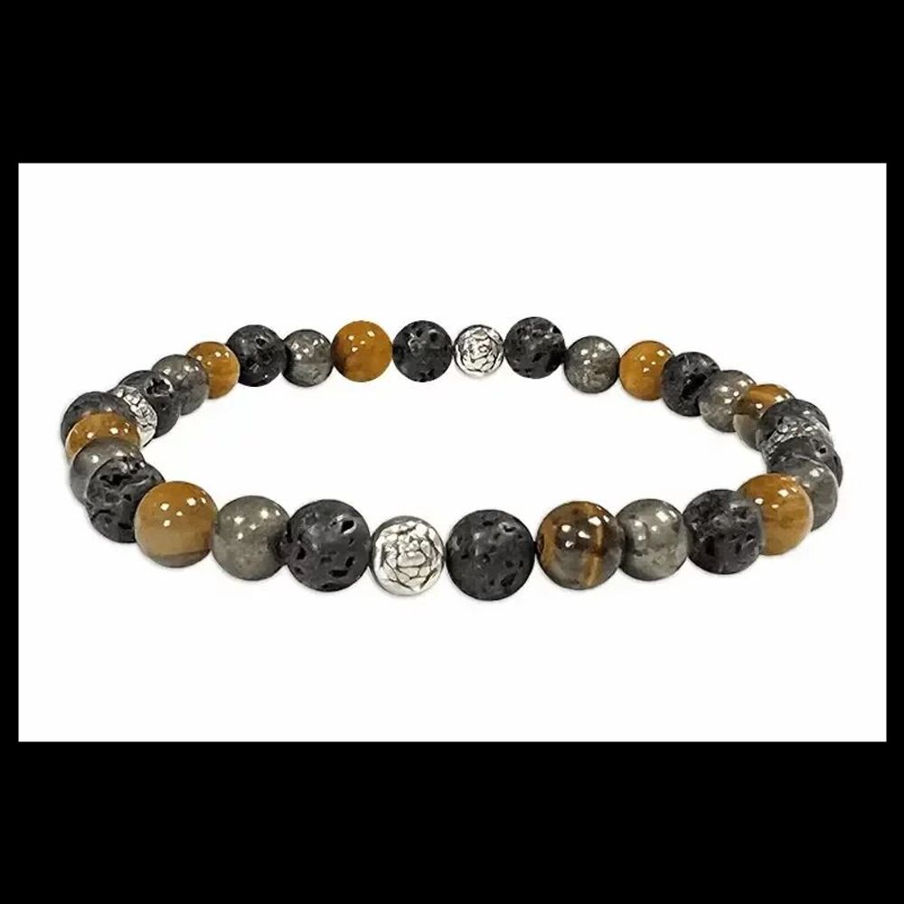 Bracelets - Tiger's eye Pyrite Lava Stone & Charms A 6mm pearls bracelacet - ARABESK
