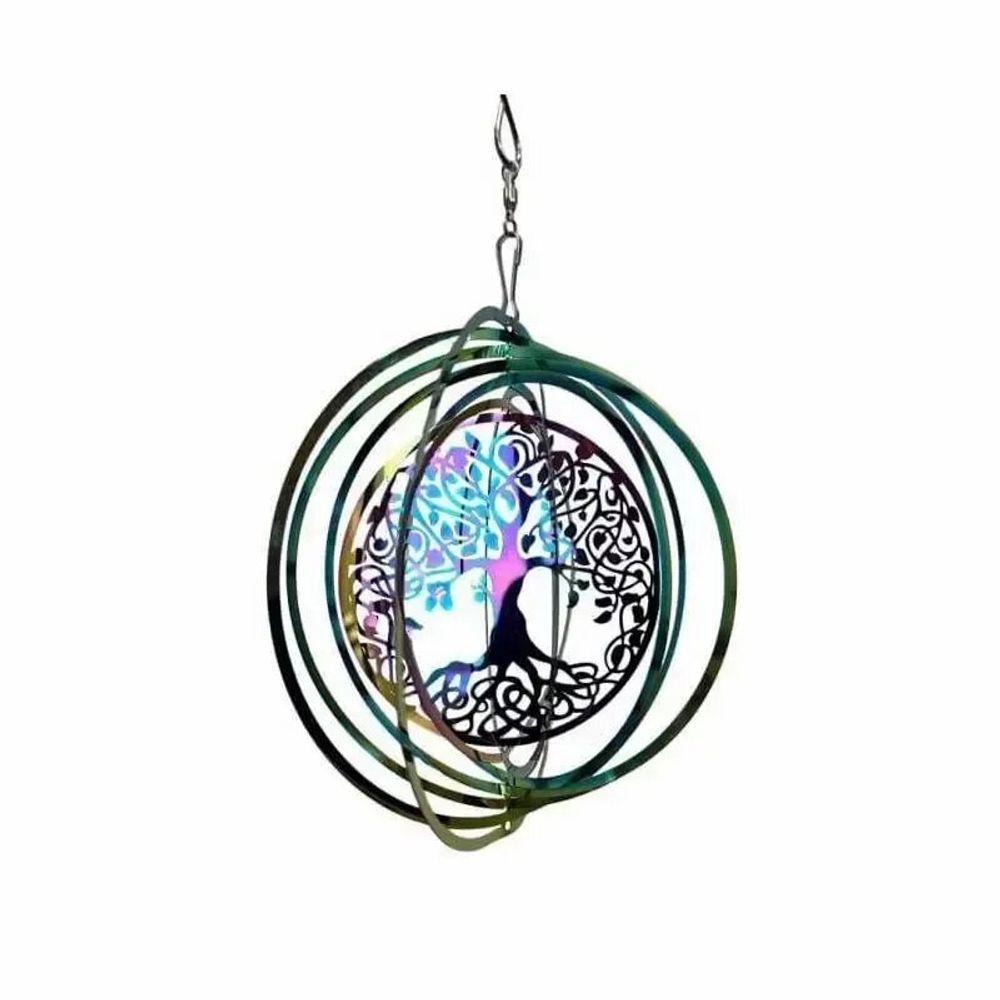 Objets de décoration - Carillon éolien 3D acier arc-en-ciel arbre de vie 15cm - ARABESK