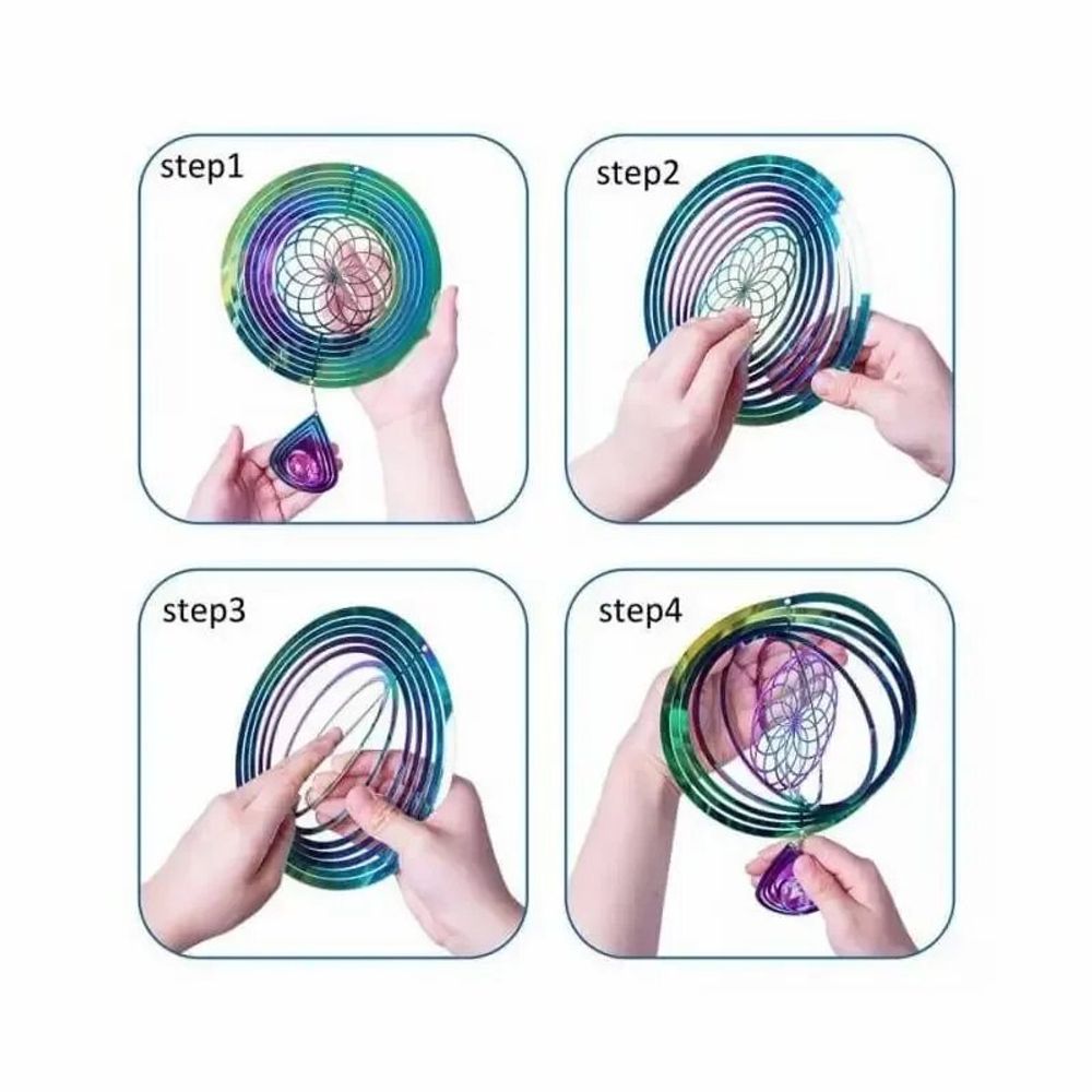 Objets de décoration - Carillon éolien 3D acier fleur de vie spirale avec boule bleu marine 10cm - ARABESK