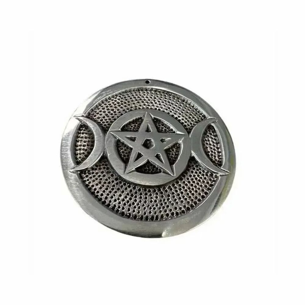 Scents - Round white metal incense holder Pentacle Altar triple moon cm - ARABESK