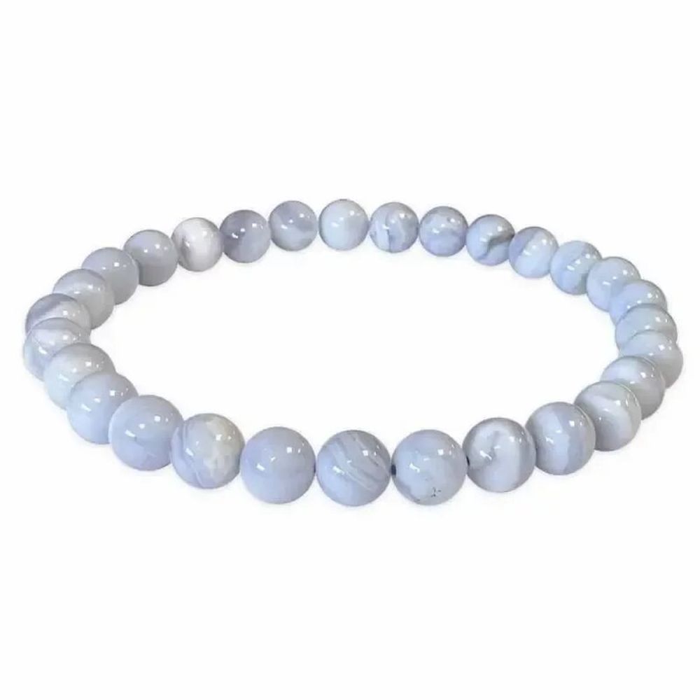 Bracelets - Bracelet Calcédoine Bleue Rubanée AA perles 5.5-6.5mm - ARABESK