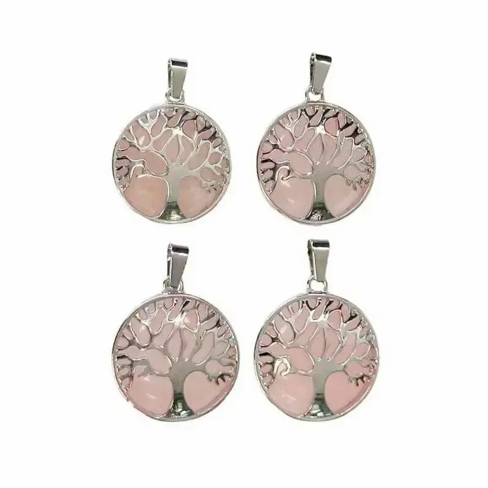 Bijoux - Pendentif Métal Arbre de Vie Quartz Rose A 25mm x4 - ARABESK