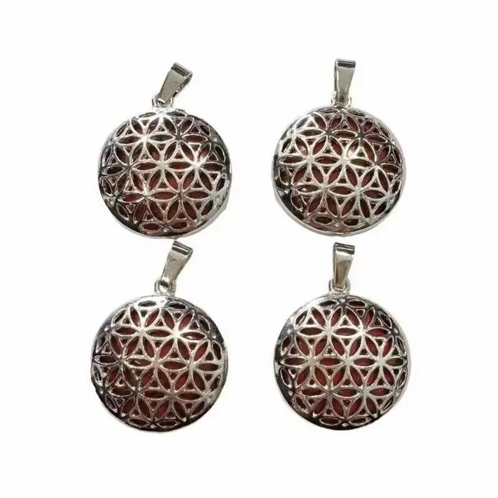 Bijoux - Pendentif Métal Fleur de Vie Jaspe Rouge 25mm x4 - ARABESK