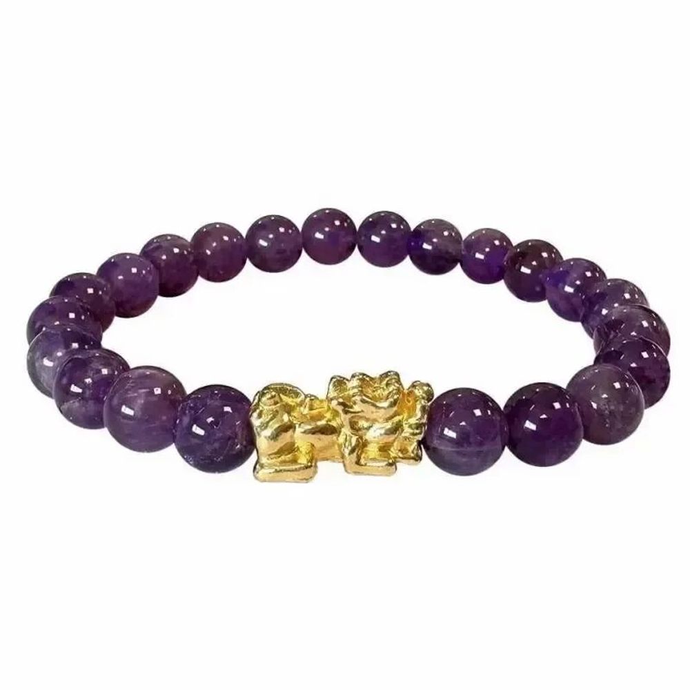 Bracelets - Bracelet Amethyst and Pixiu A Beads 8mm - ARABESK
