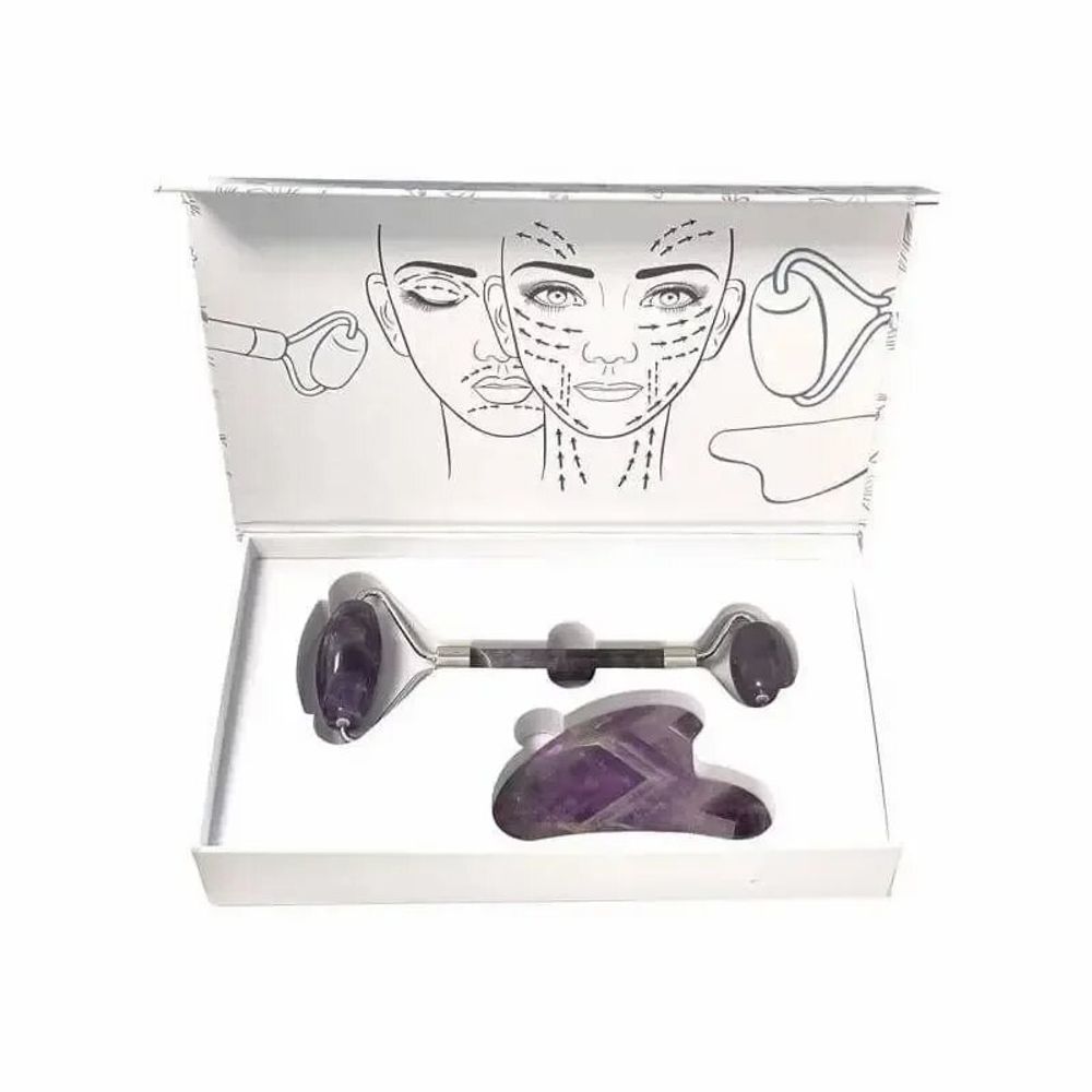 Bijoux - Pack de Massage Gua Sha et Rouleau en Améthyste A - ARABESK