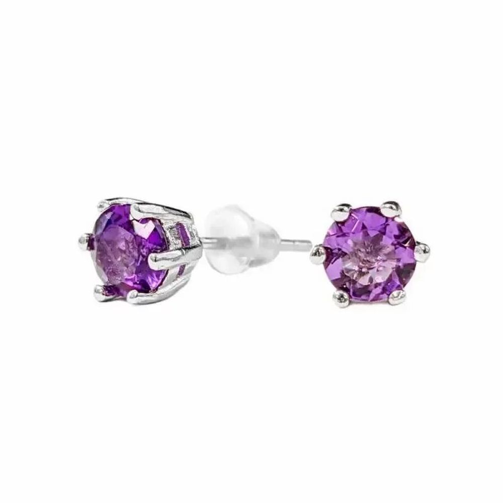 Jewelry - Solitaire Earrings in White Copper Faceted Amethyst AA stud - ARABESK