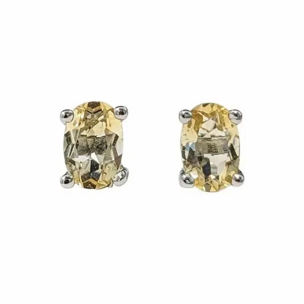Jewelry - Solitaire Earrings in White Copper Faceted Natural Citrine AA stud - ARABESK