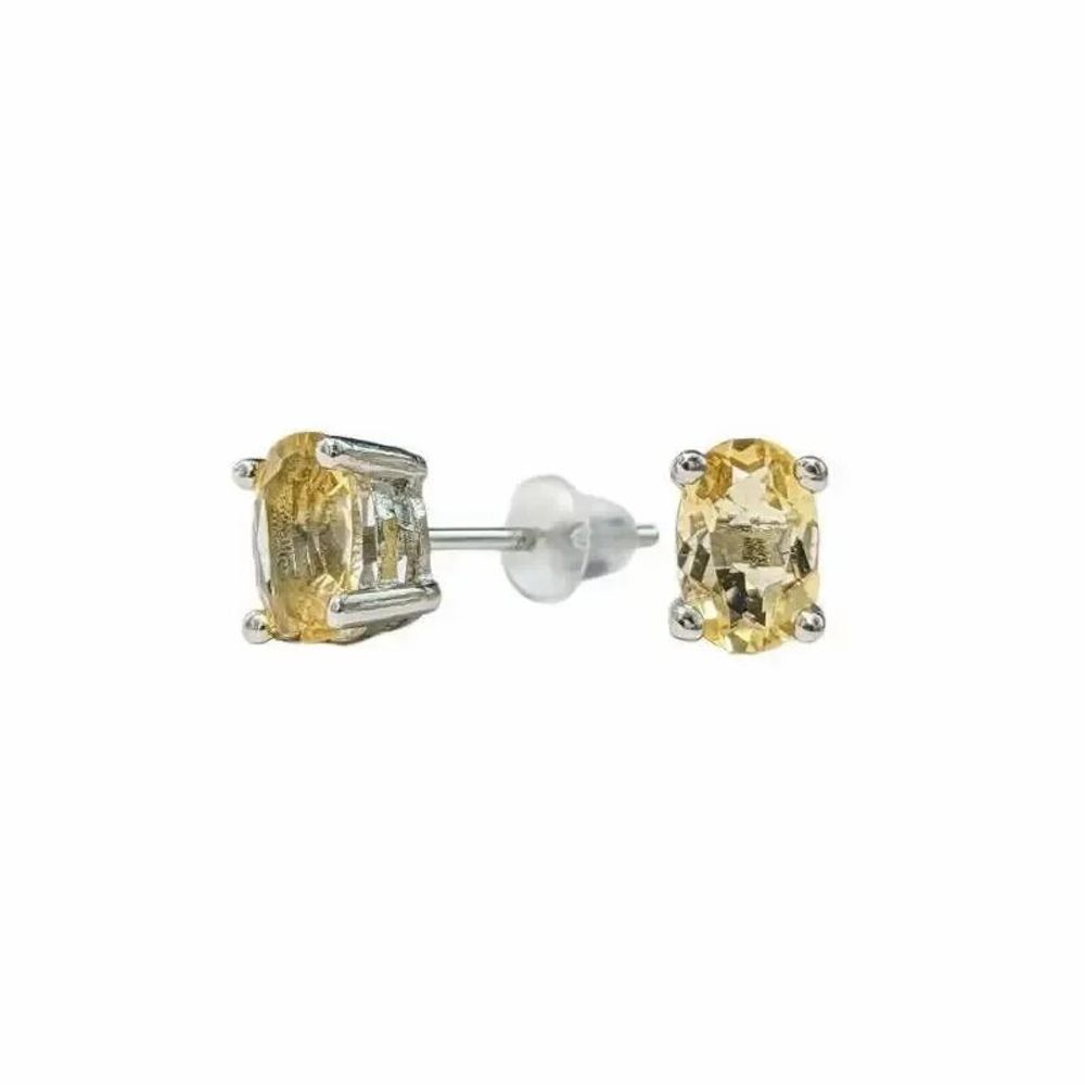 Jewelry - Solitaire Earrings in White Copper Faceted Natural Citrine AA stud - ARABESK