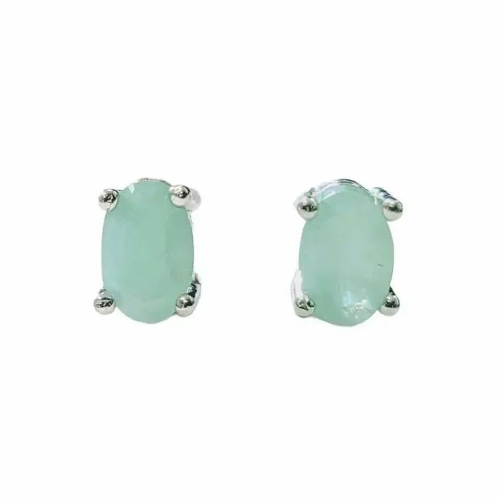 Jewelry - Solitaire Earrings in White Copper Emerald AAA stud - ARABESK