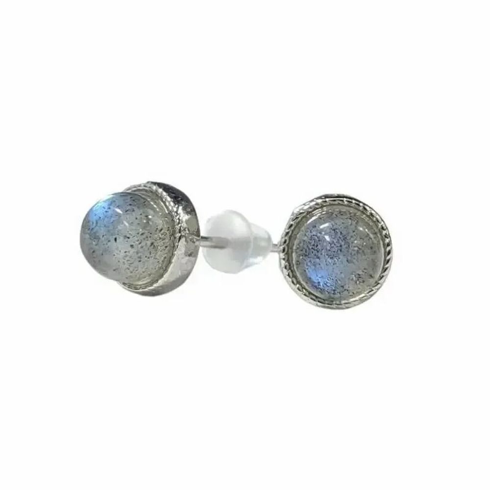 Jewelry - Round White Copper Labradorite AA Stud Earrings - ARABESK