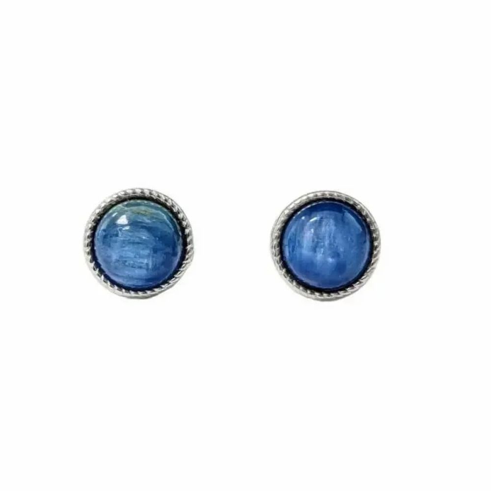 Jewelry - Round Earrings in White Copper Natural Blue Kyanite AAA stud - ARABESK