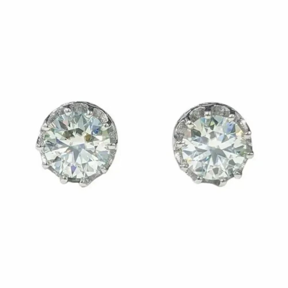 Bijoux - Boucles d'Oreilles Solitaire en Cuivre Blanc Facettée Moissanite AA stud - ARABESK