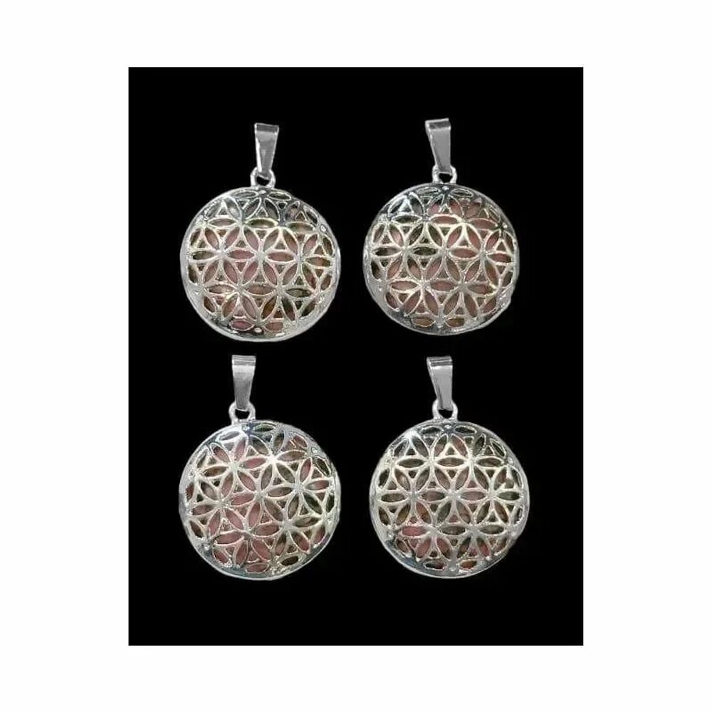 Bijoux - Pendentif Métal Fleur de Vie Rhodonite 25mm x4 - ARABESK