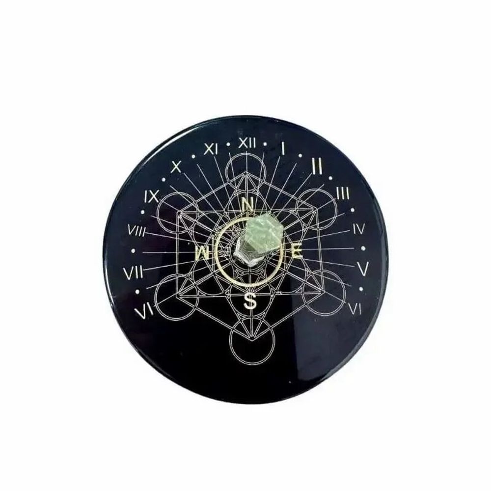 Bijoux - Plaque Onyx noir métatron avec cristal de roche 8cm - ARABESK