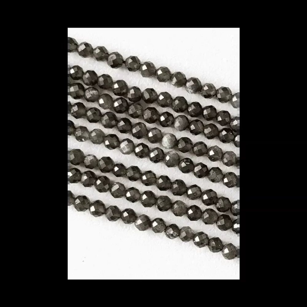 Jewelry - Faceted Black Golden Obsidian AA beads 3-4mm on 40cm wire - ARABESK