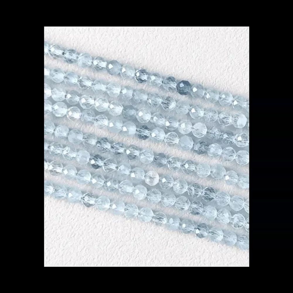 Bijoux - Aigue Marine Facettée AA perles 3-4mm sur fil 40cm - ARABESK