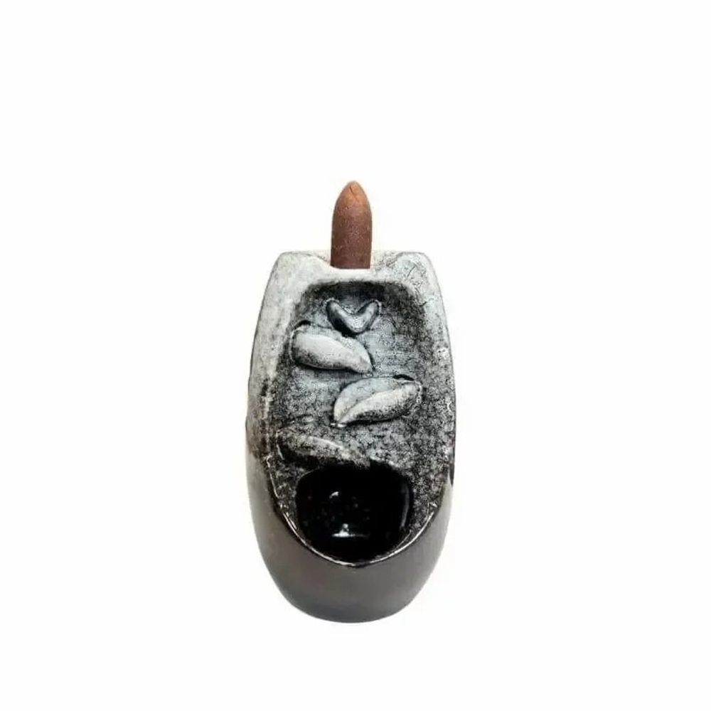 Scents - Backflow Incense Holder Beige Ceramic Cascade of Leaves 13cm - ARABESK