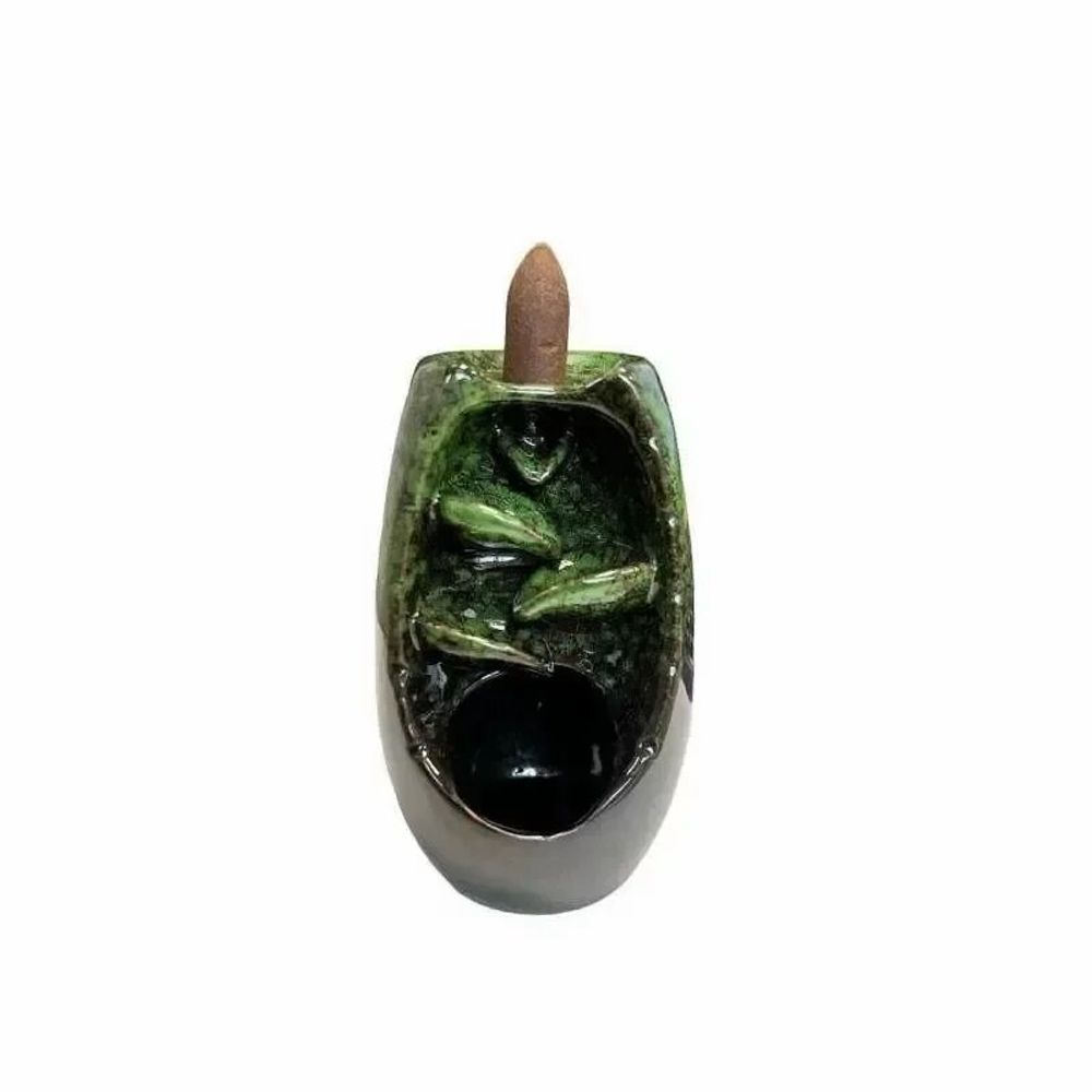 Senteurs - Porte Encens Backflow Céramique Verte Cascade de Feuilles 13cm - ARABESK