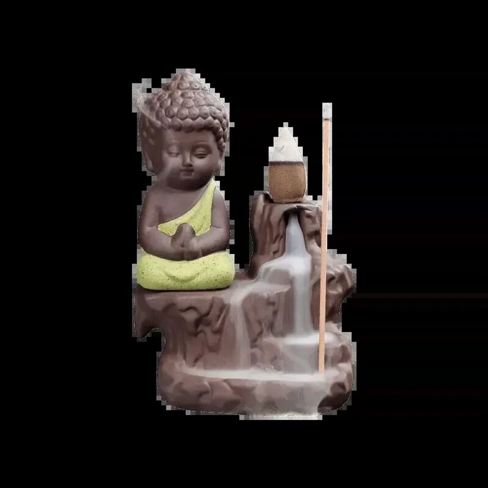 Scents - Yellow Buddha Ceramic Backflow Incense Holder 12cm - ARABESK