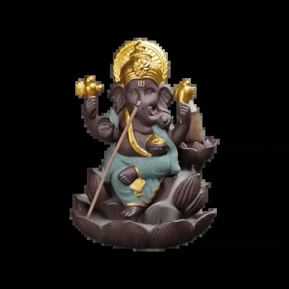 Senteurs - Porte Encens Backflow Ganesh Lotus - Vert 11cm - ARABESK