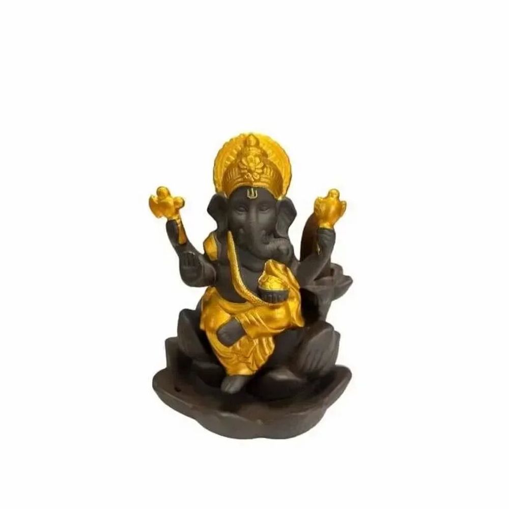 Scents - Backflow Ganesh Lotus Incense Holder - Gold 11cm - ARABESK