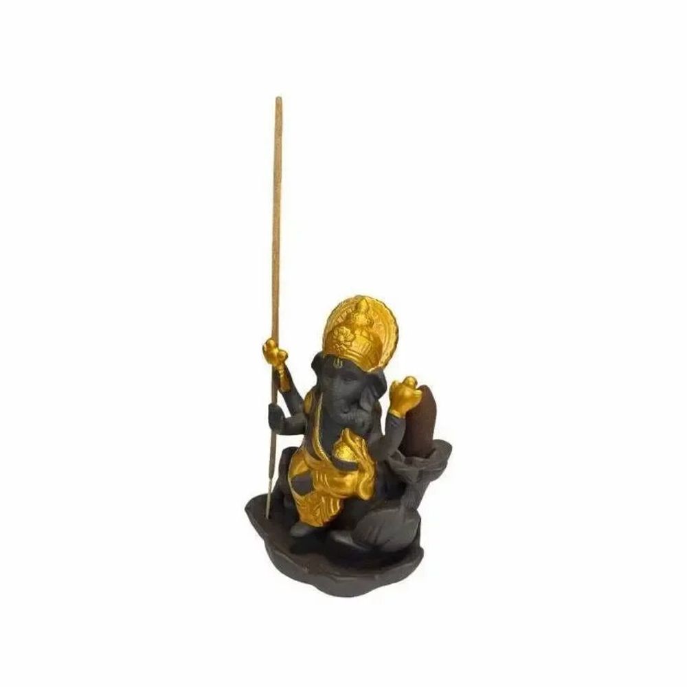 Scents - Backflow Ganesh Lotus Incense Holder - Gold 11cm - ARABESK