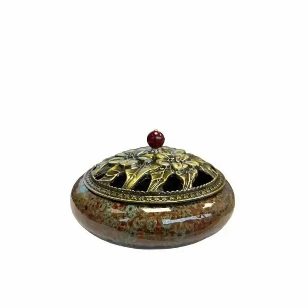 Scents - Brown-Blue Ceramic Incense Holder 14cm - ARABESK