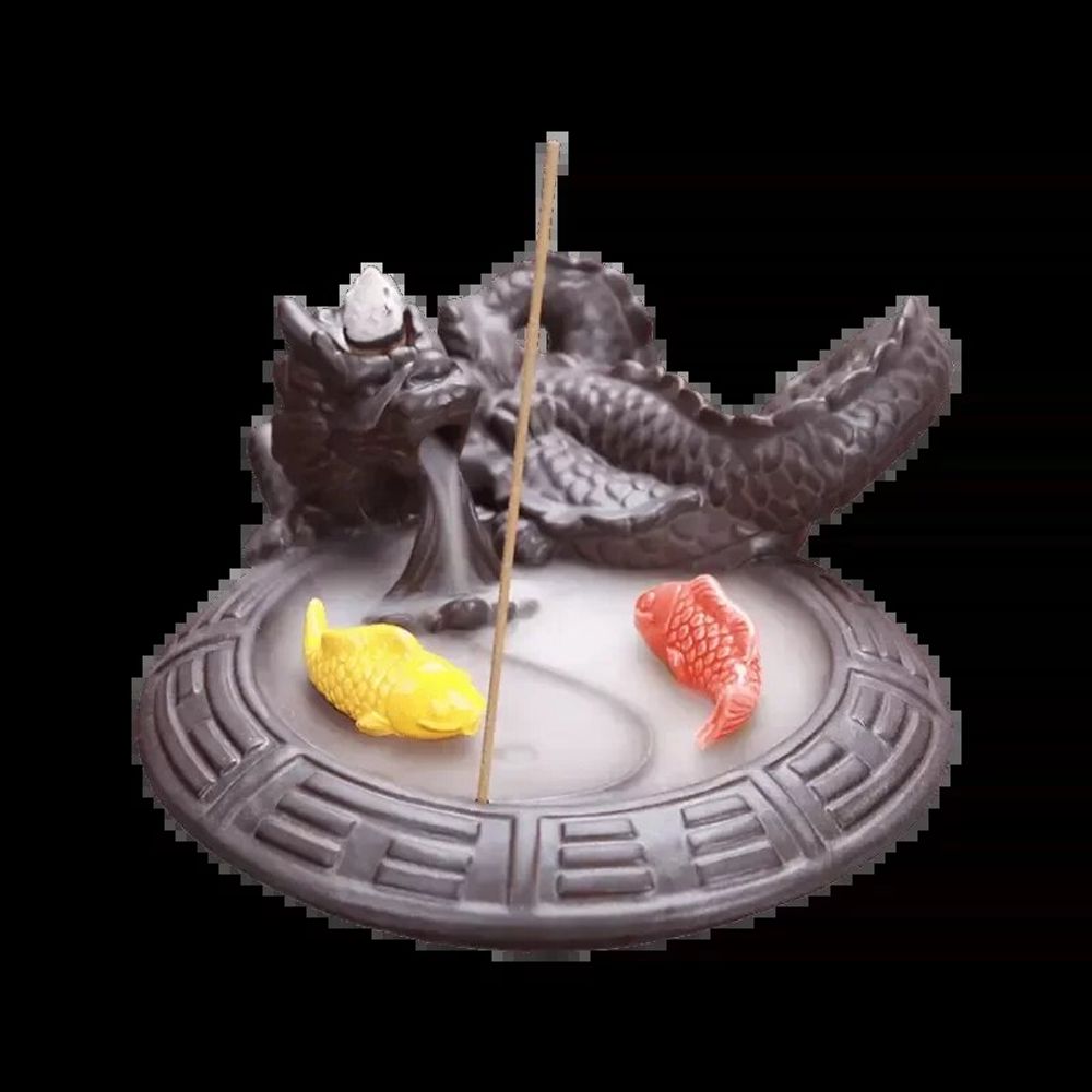 Senteurs - Porte Encens Backflow Dragón/Poisson Koi 17cm - ARABESK